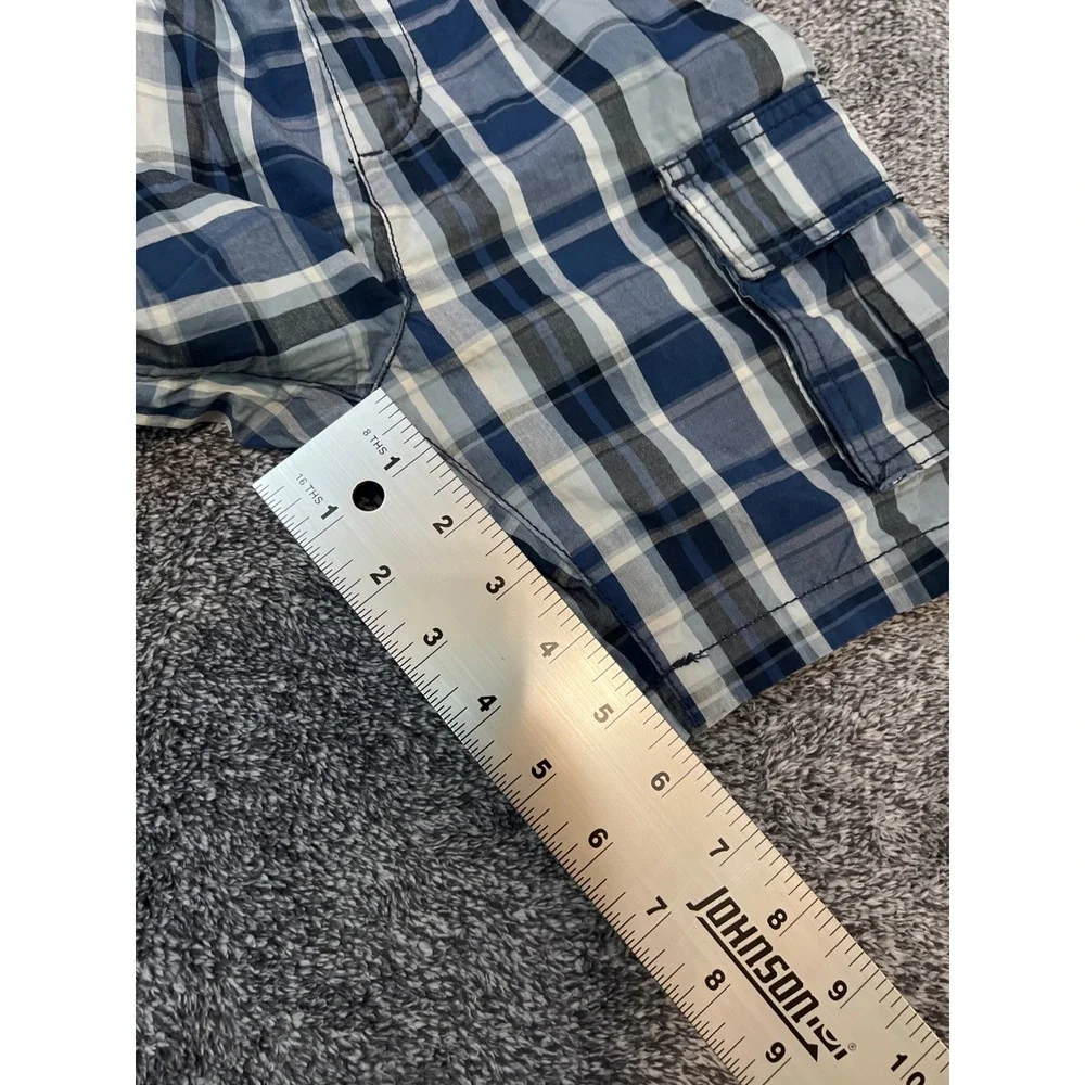 Old Navy Boys Blue Plaid Baggy At The Knee Cargo Shorts Size 6 NWT